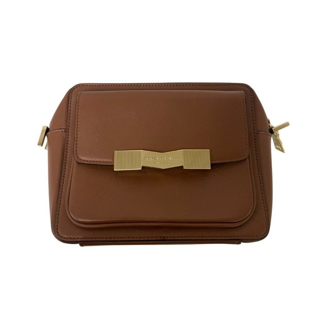 Bruno Magli Women Crossbody Camera Bag Brown Leather M Logo Adjustable Strap NWD